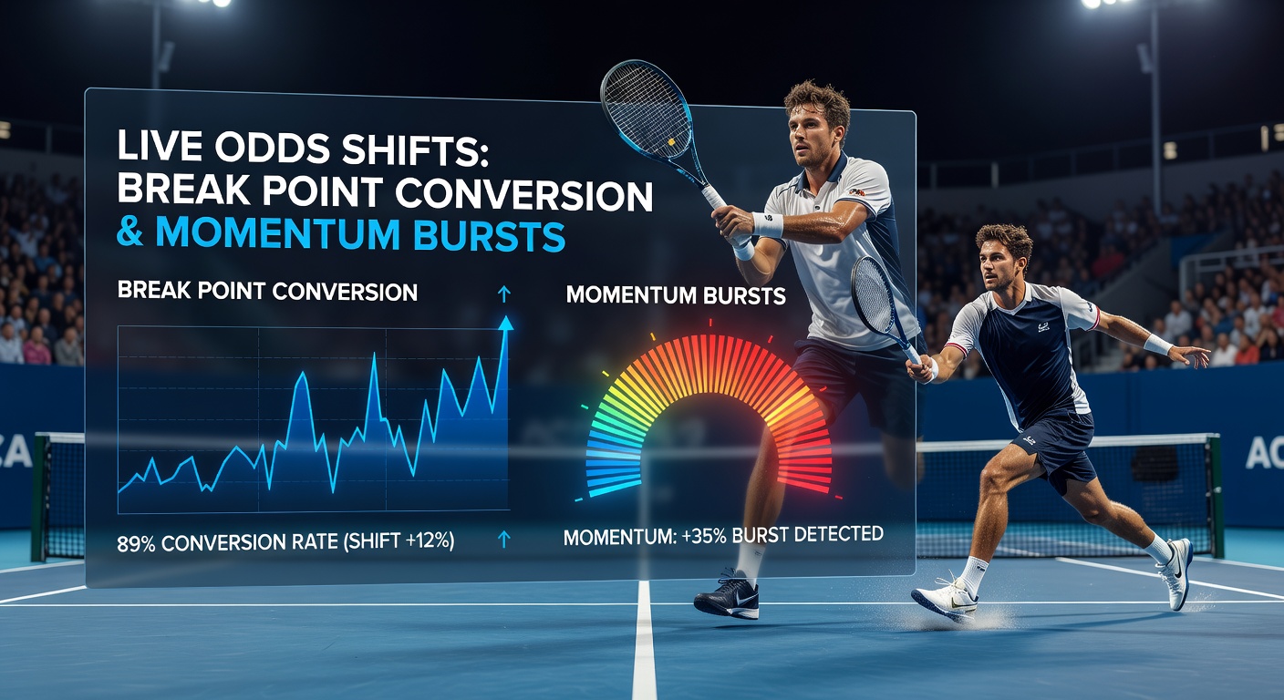 Grafik zeigt dramatische Quotenveränderungen während eines Tennis-Matches mit Break-Point-Momenten